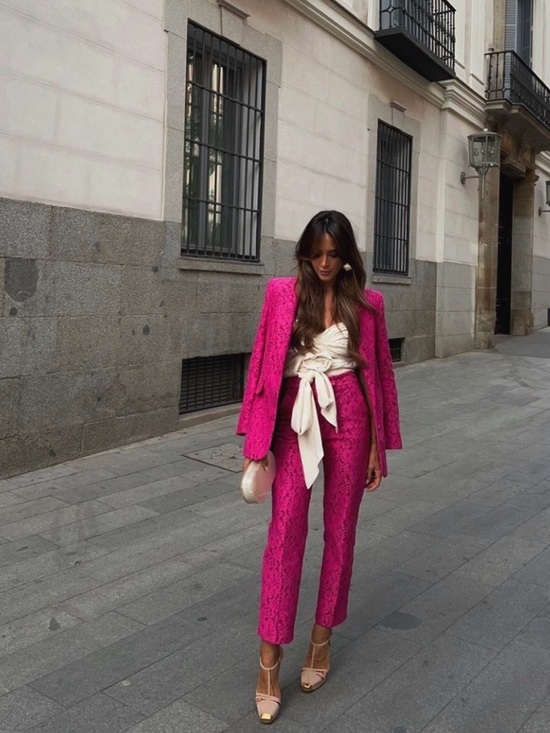 Zara Jackets & Blazers - Zara Hot Pink Lace Blazer and Trousers Set S
